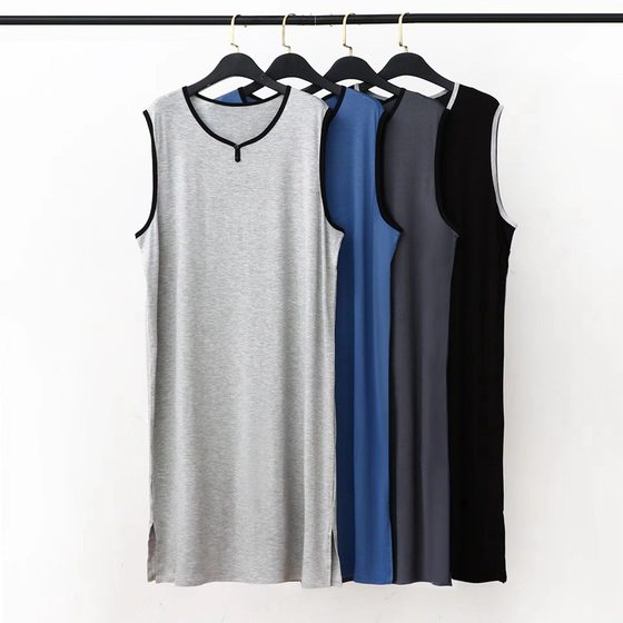 Modal Nightdress Men's Summer Thin Nightdress Dress Vest Large Size Desired Gown Loose Home Clothes