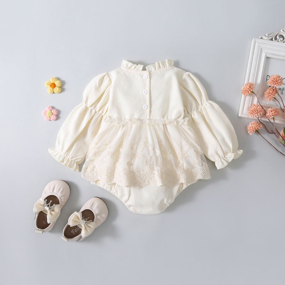 Korean Style Children's Wear Spring and Autumn Suit Baby's Lace Long Sleeve New Round Neck Styliad Dress All-Match Outfit