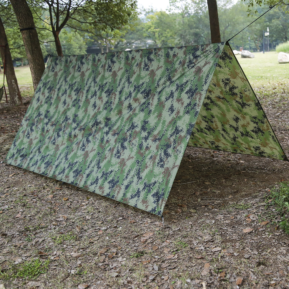in stock outdoor canopy camouflage multifunctional waterproof sunscreen beach sunshade tent beach canopy cloth moisture-proof mat
