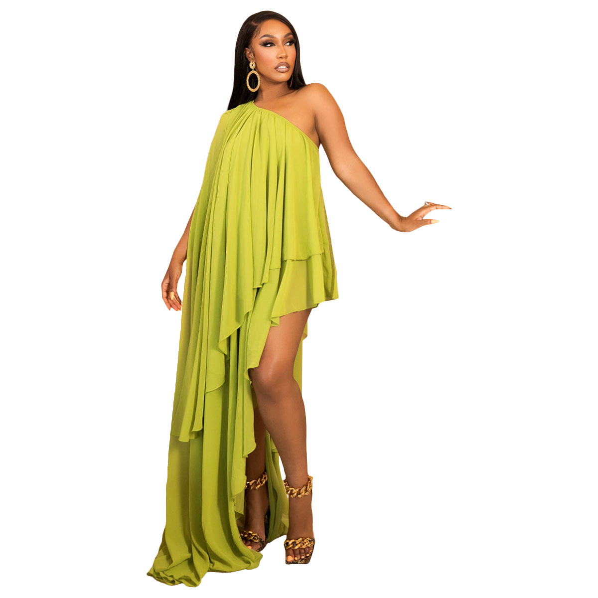 L493 Amazon European and American women's summer chiffon with lining beach party holiday dress long dress