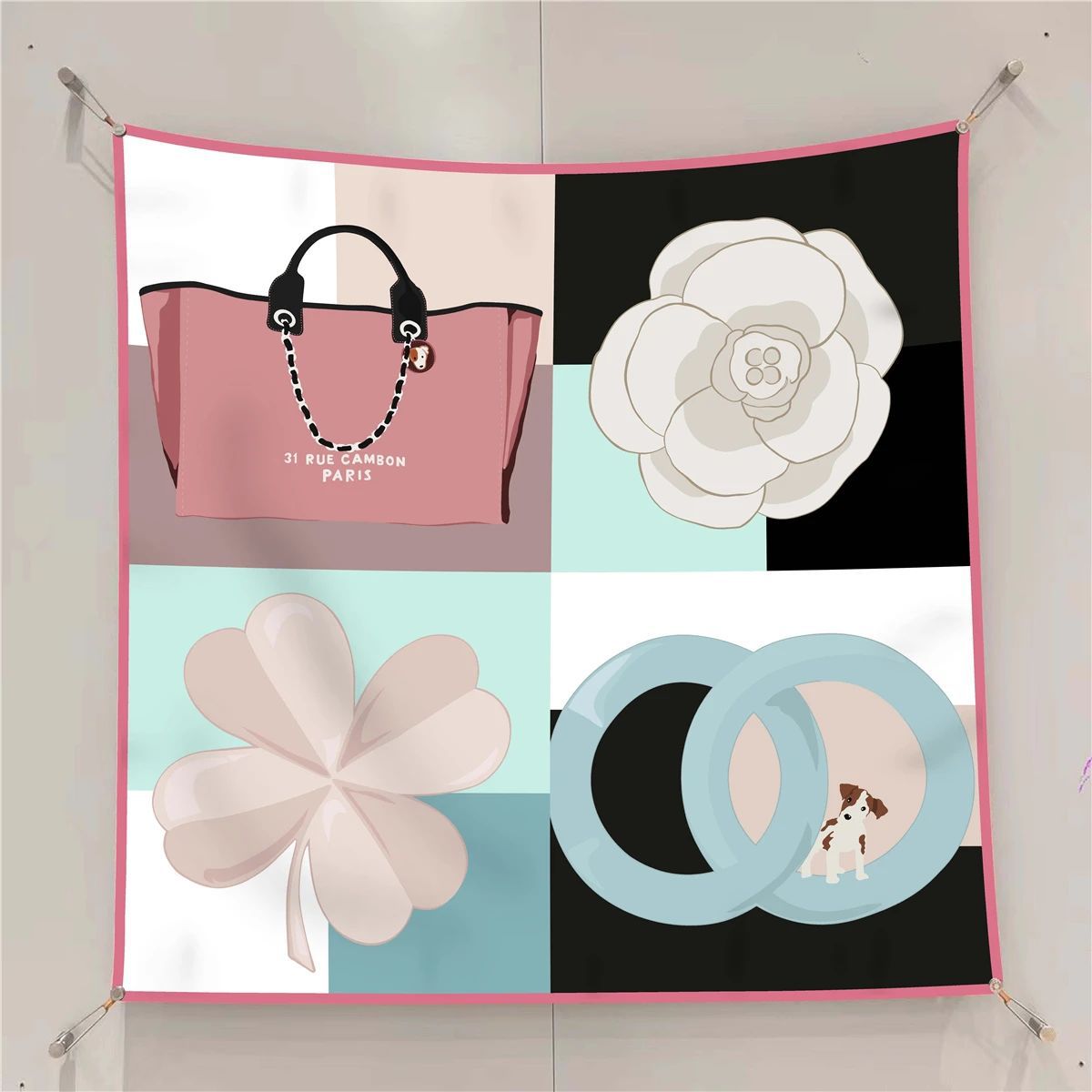 New 90 Square Scarf Handmade Table Edition Printing Machine Curl Women's Headscarf Shawl Twill Large Square Scarf Retro High-Level Sense
