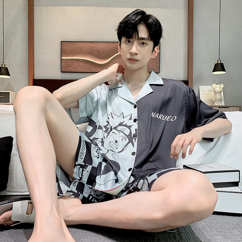 Pajamas Men's Summer Ice Silk Thin Short-sleeved Large Size Men's Loose Home Clothes Shorts Silk Pajamas Two-piece Suit