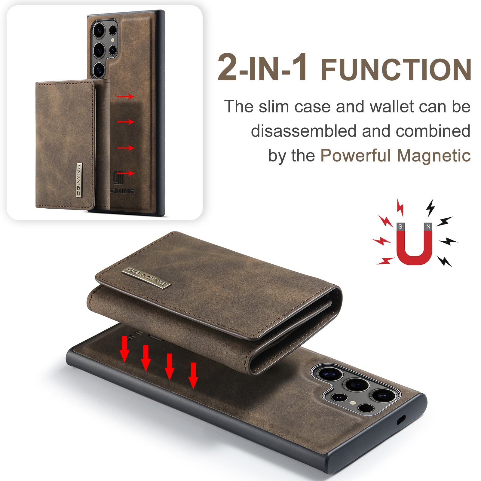 M1 für Samsung S24 Ultra Multifunktions-Geldbörsen-Schutzhülle S23 Ultra Magnetische geteilte Geldbörsen-Lederhülle_voghion.com