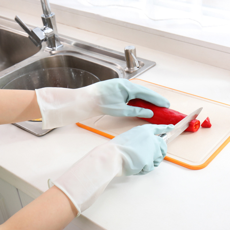 Four Seasons Cleaning and Brushing Bowl White-transmitting Two-color Gloves Rubber Latex Washing Clothes Waterproof Plastic Rubber Household Washing