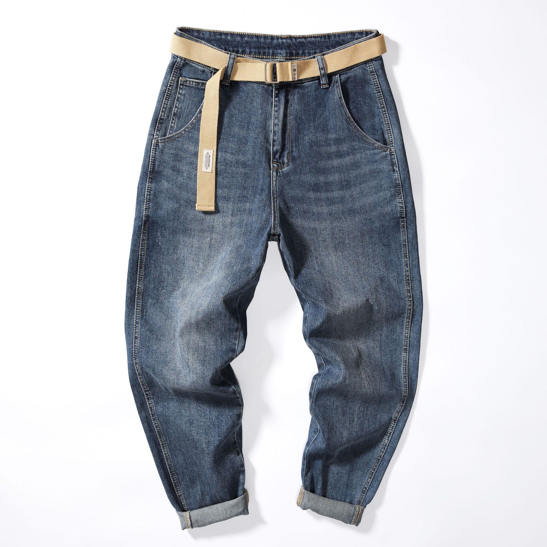 2024 New Jeans Men's Loose Straight Trendy Brand Spring and Autumn Casual Four Seasons regular Cropped Pants Men
