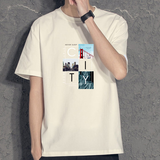 Summer Pure Cotton Men's Short-sleeved T-shirt Trendy Brand Loose All-match Couple's Clothing Men's Top T-shirt Foreign Trade Base Shirt