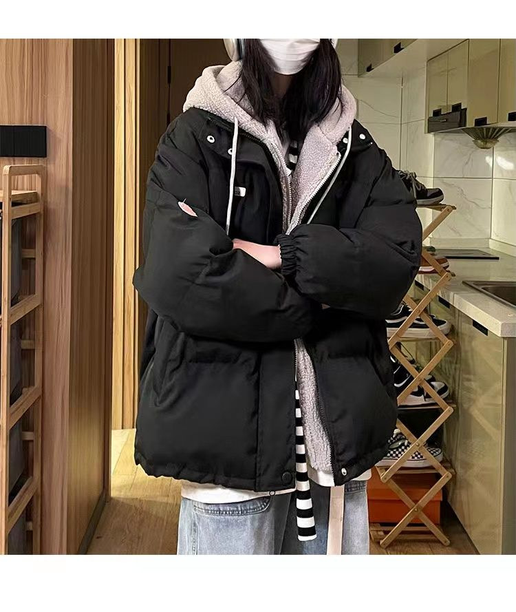 Cappotto corto imbottito in cotone con cappuccio spesso abbinato in stile coreano da donna, invernale, per studenti, alla moda_voghion.com