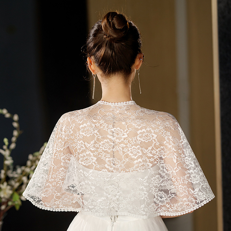 2023 New Bridal Wedding Dress Shawl Lace Flesh Ware Shoulder Spring and Summer Thin Wedding Cloak Women's Shoulder