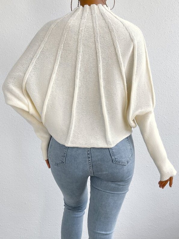 European and American cross-border Amazon half turtleneck solid color all-match knitted pullover batwing sleeve sweater for women