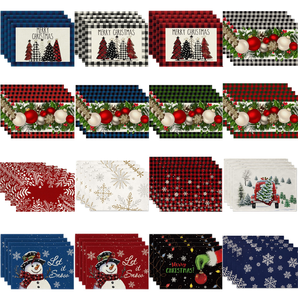 Cross-border Christmas placemat 4 sets of dinner plates cups with heat insulation mats Christmas holiday atmosphere decorative table mats