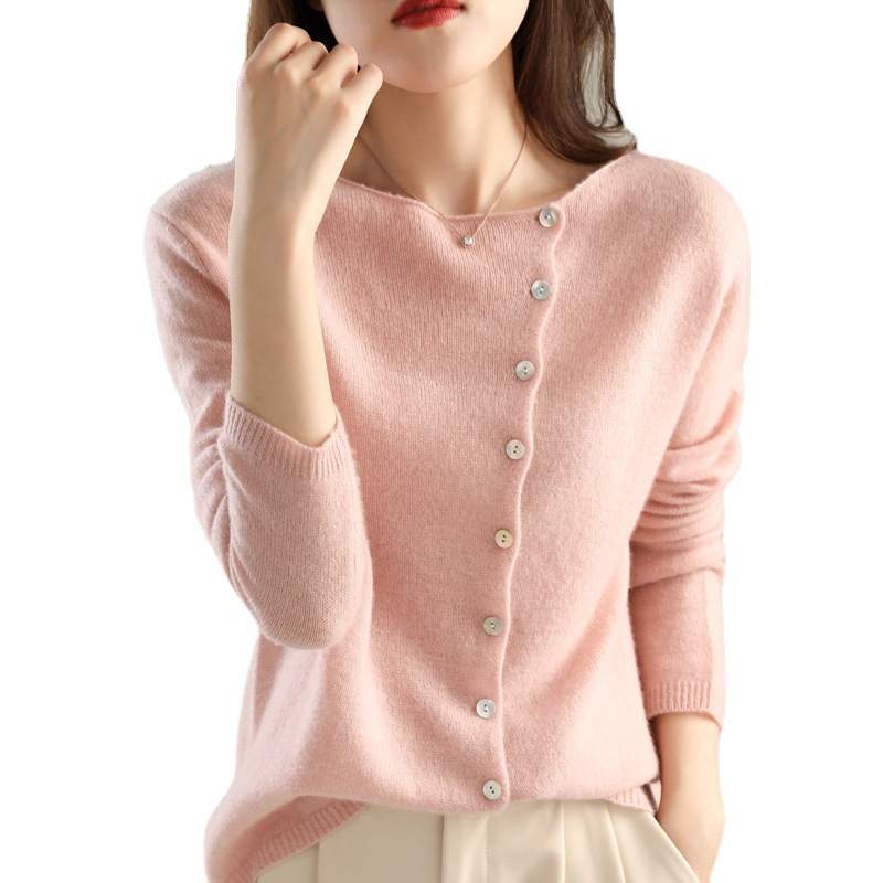 Don't bump shirt ~ 2023 autumn new sweater single-breasted cardigan women's low crew neck thin knitted outside