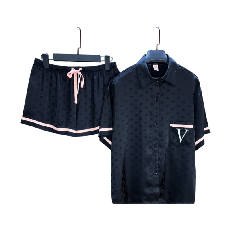 Polka dot pajamas for women Пижама autumn European and American style ice silk short sleeve home wear suit wholesale