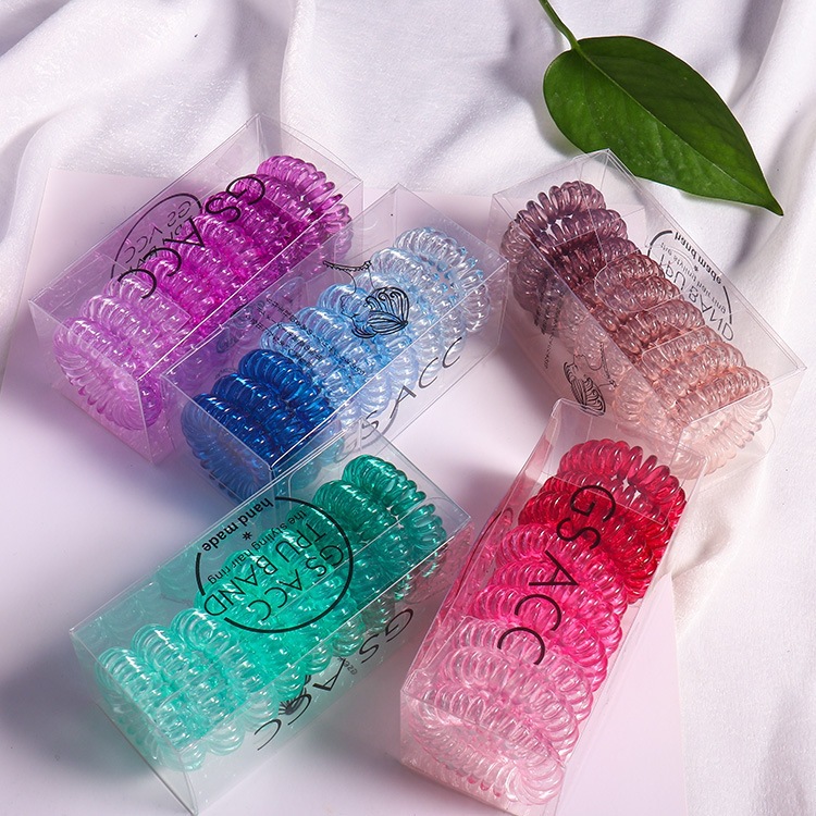 Korean Style Hair Accessories Gradient Stretch Hair Rope Women's Simple Hair Rope Boxed Candy Color Transparent Telephone Line Hair Ring Jewelry