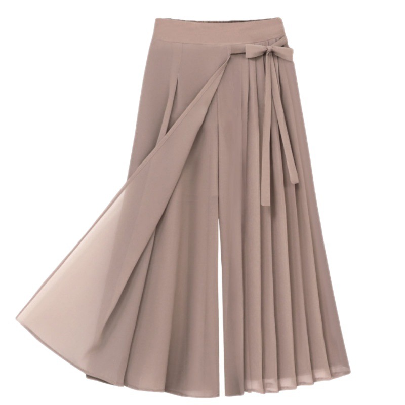 2023 Foreign Trade Spring and Summer New Korean Style Pleated Chiffon Trousers Large Size Elasticated Waist Casual Pants Skirt