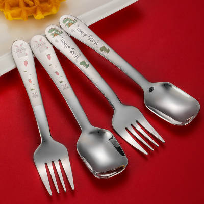 304 stainless steel Children's spoon Fork cartoon tableware set soup spoon cute small spoon baby portable tableware