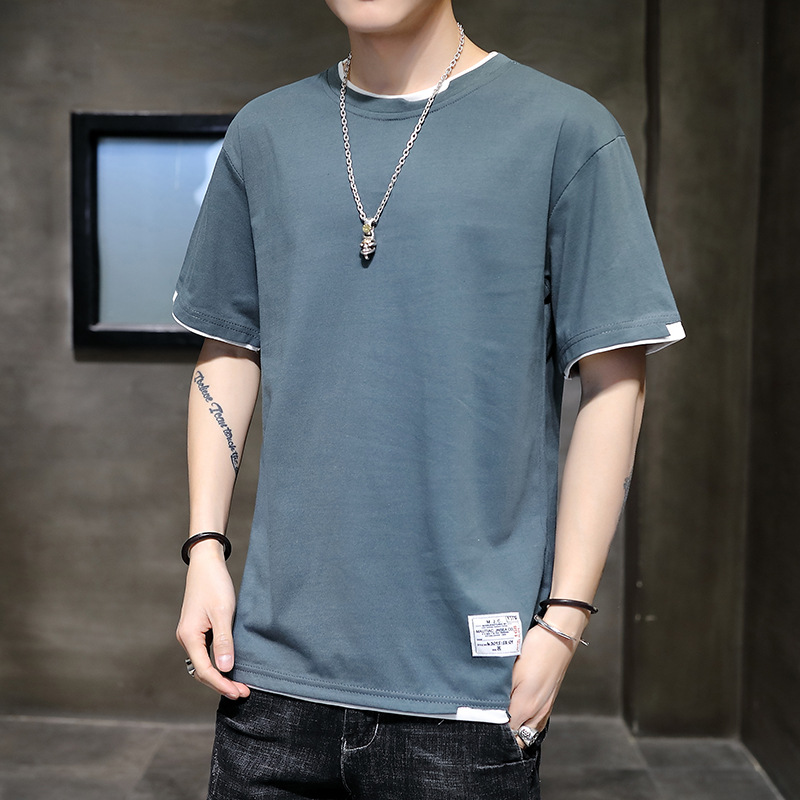 Short sleeve men's cotton T-shirt summer men's round neck half sleeve T-shirt solid color men's loose fashion brand clothes bottoming shirt T