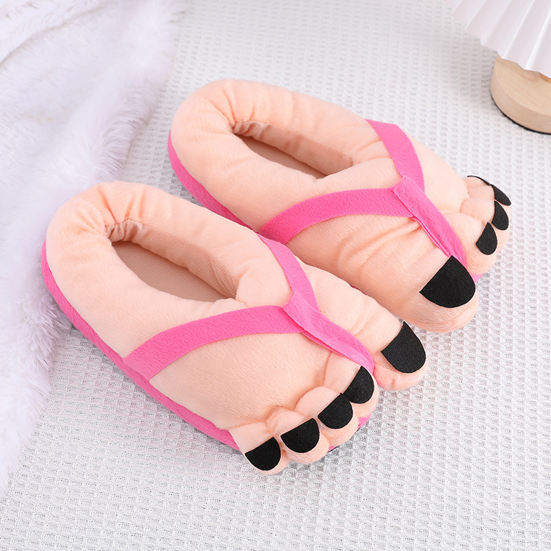 Spot creative cute funny big feet cotton slippers women's autumn and winter lovers men's spoof indoor warm personality_voghion.com