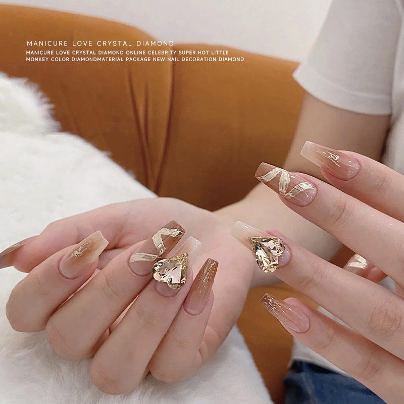 Wholesale whole pack of 360 Champagne pointed bottom Crystal drill large and small water droplets fat square Crooked Heart cross-border nail jewelry