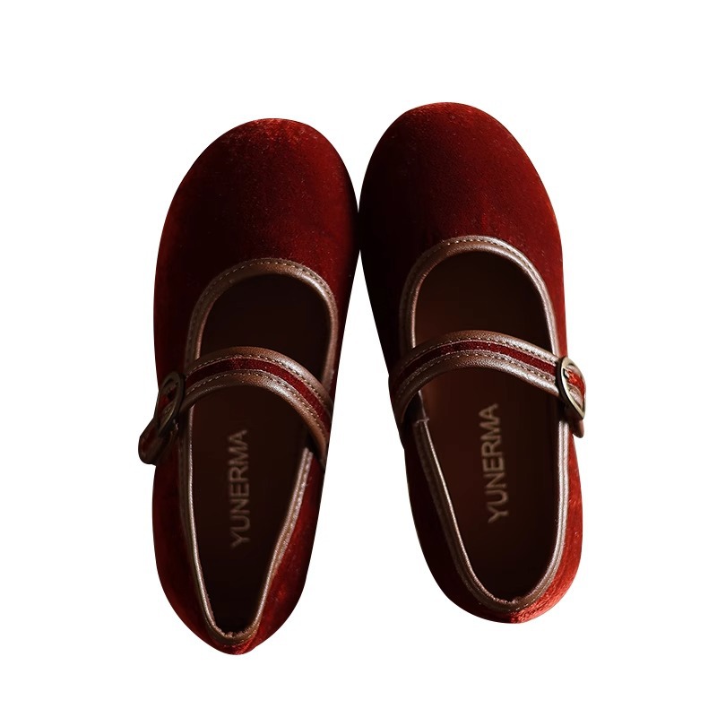 Kindergarten baby autumn all-match velvet Velcro cloth shoes autumn single shoes girls spring and autumn Western style soft bottom shoes 1