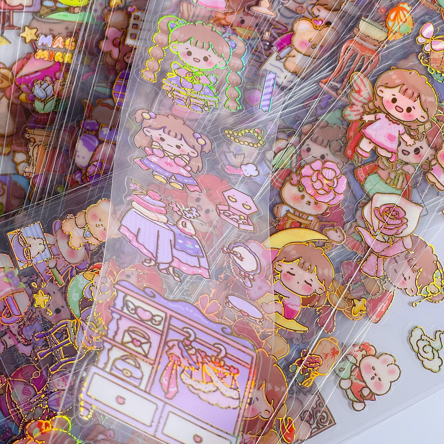 Long gilding stickers pet children's hand account stickers wholesale stationery material cartoon cute hand account stickers stickers