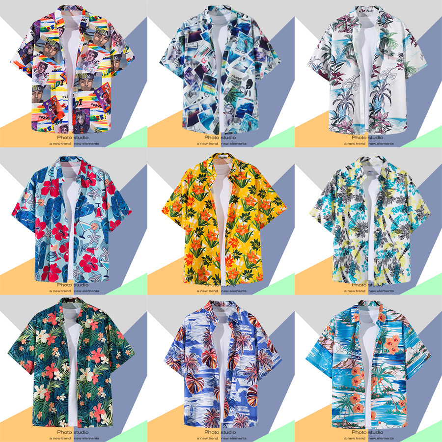 Vintage Hong Kong Style Flower Shirt Men's Short-sleeved Summer Loose Casual Shirt Fashionable Ins Fashionable Brand Japanese Style Plagika Handsome Jacket