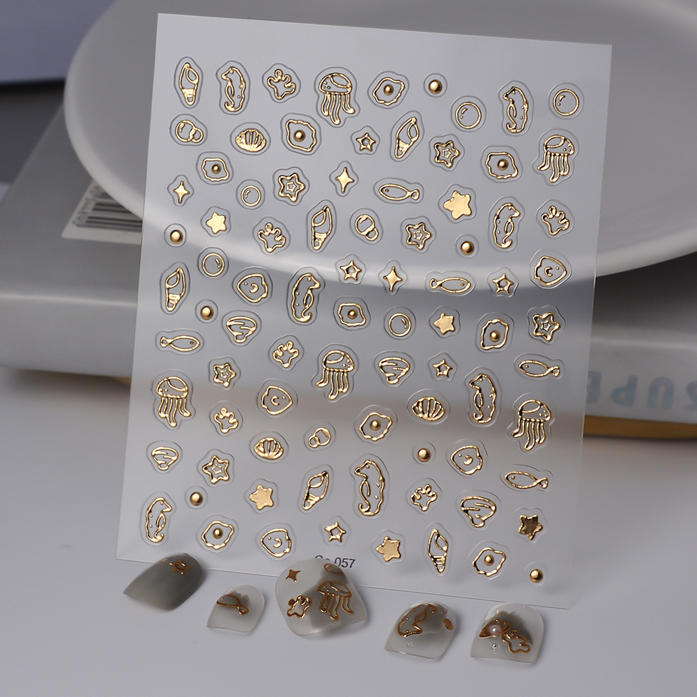 CoCo Notes cross-border new nail stickers ins gilding 5D three-dimensional Marine jellyfish adhesive nail stickers
