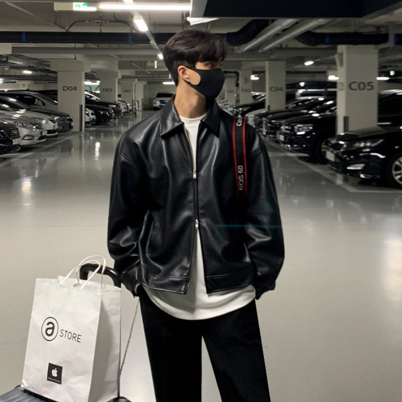 MYQ Leather Jacket Jacket Men's 2022 Spring New Fashion Brand Korean Style Loose Retro Student Tooling Top