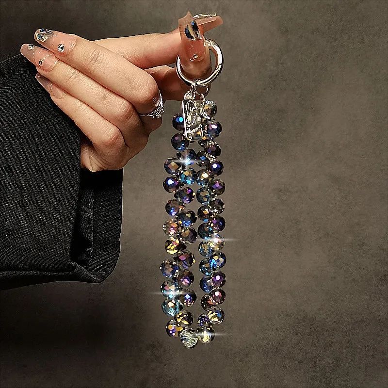 Luxurious and High-end Crystal Beads Satchel Chain Wrist Short Lanyard with Clip Mobile Phone Case Key Chain Bag Pendant