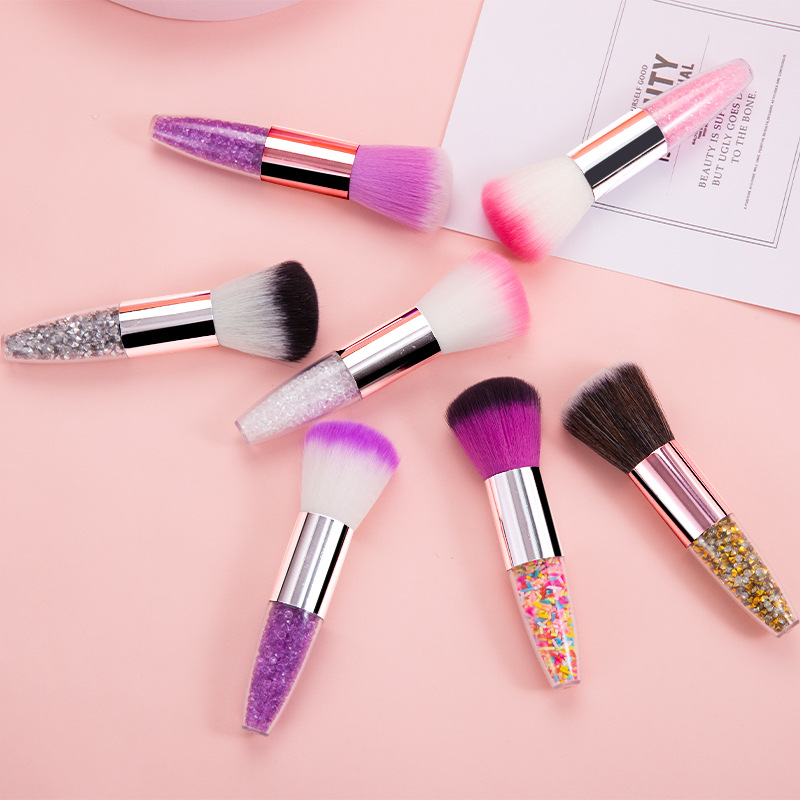 Single Diamond transparent handle loose powder brush makeup brush dust brush tapered crystal particles quicksand handle factory direct sales