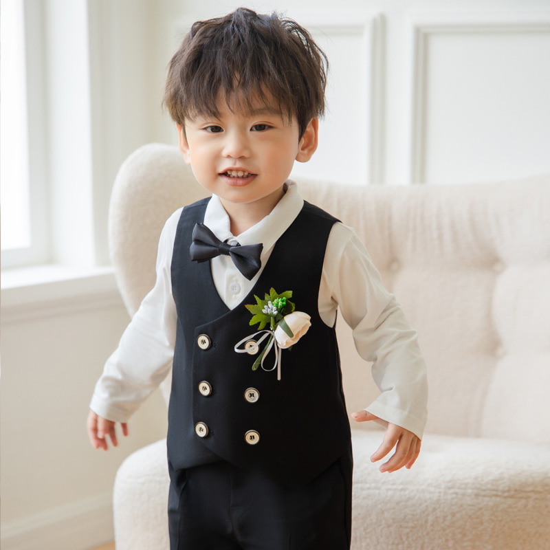 Children's suit autumn new boys solid color vest two-piece baby birthday dress a generation of hair