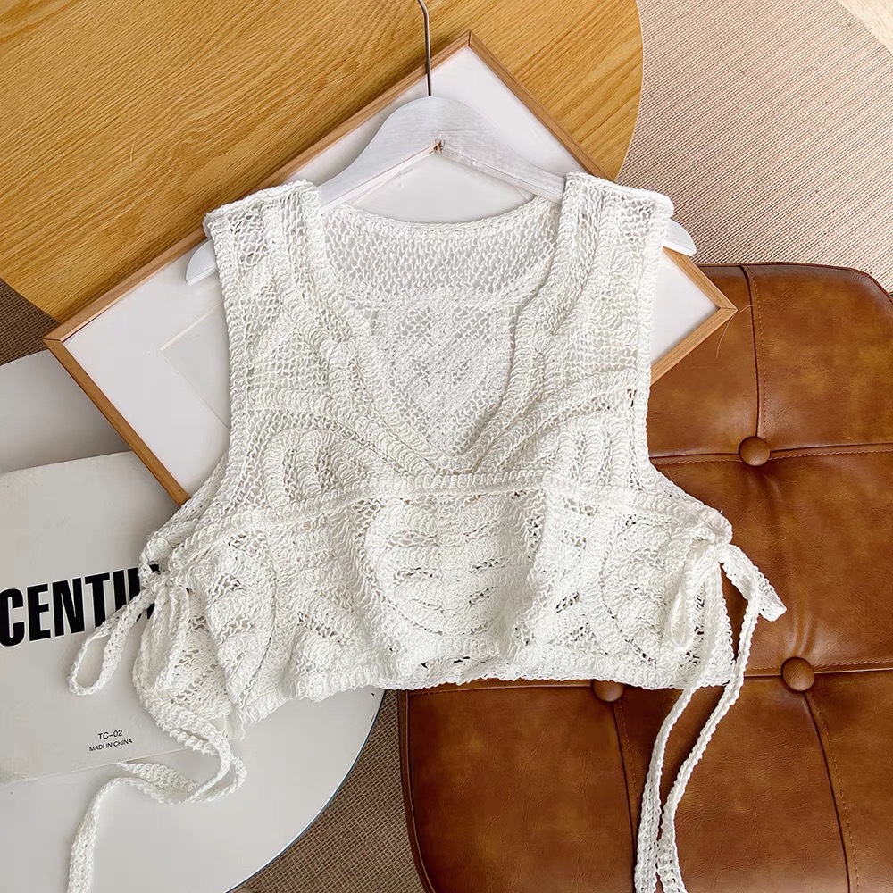 Sweet Strap Outer Waistle Small Vest Korean Style Design Sense Tie Bow Vest Short Small Outer Waistcoat for Girls
