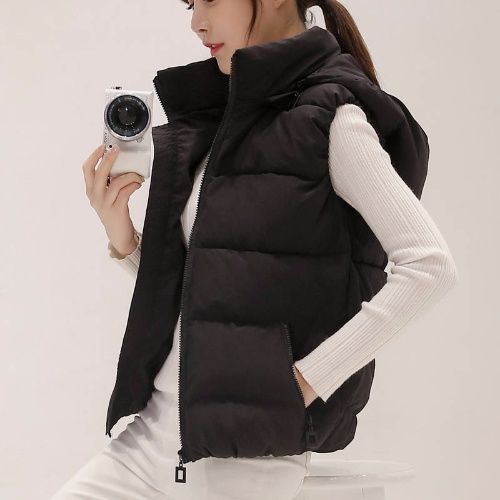 [detachable hat] 2024 autumn and winter women's cotton vest short Korean slim down cotton vest coat tide