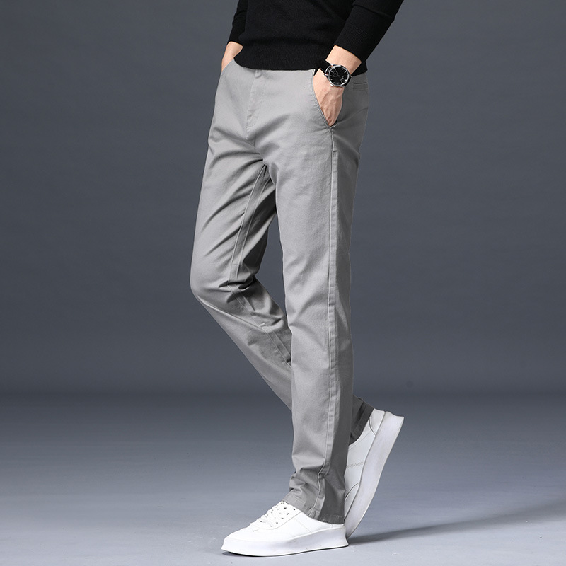 Spring casual pants men's cotton straight loose winter Korean style light business Youth stretch all-matching men's long pants