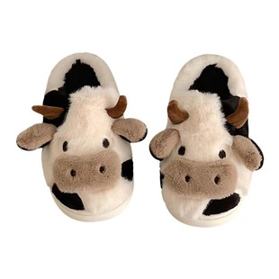 Women's winter New soft cute cow cotton slippers Korean style student Fashion Home warm soft bottom plush shoes