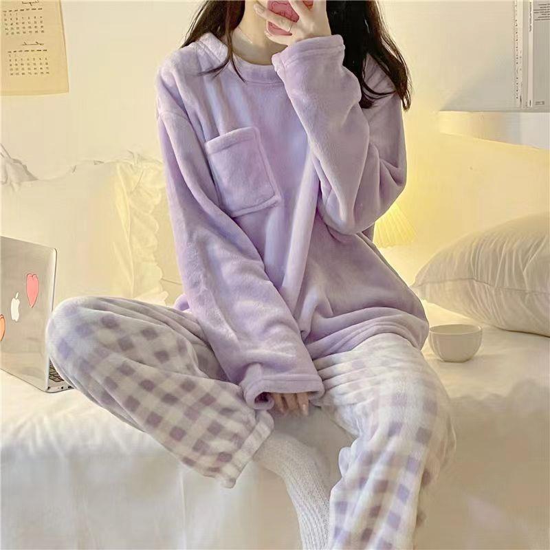 Coral velvet pajamas for women  autumn and winter new flannel thickened plus velvet cute cinnamon dog home clothes