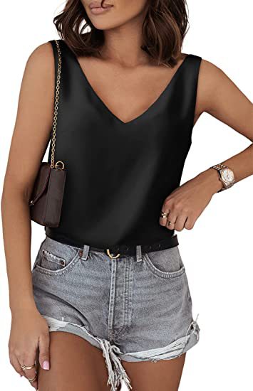 2023 Amazon Explosive V-neck Back Deep V Silk Summer Satin Sleeveless Shirt Base Camisole