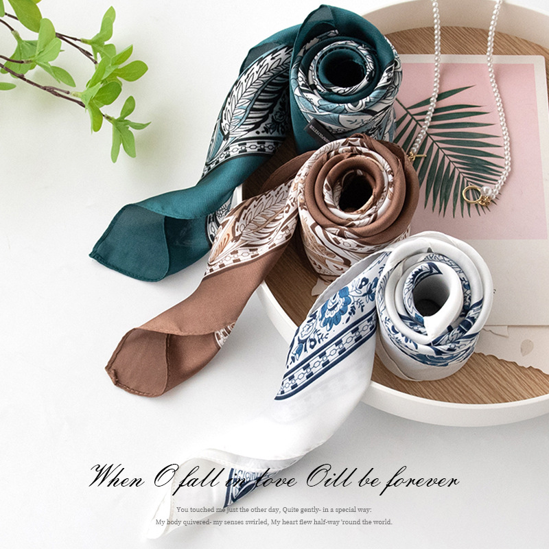 70 summer new ladies silk scarf retro versatile cashew flower silk scarf fashion commuter small square scarf wholesale