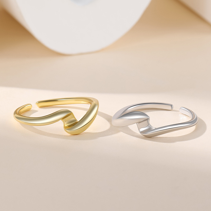 European and American S925 Silver Ring Women's Irregular Water Ripple Opening Combination Opening Ring Instagram Simple Style Jewelry