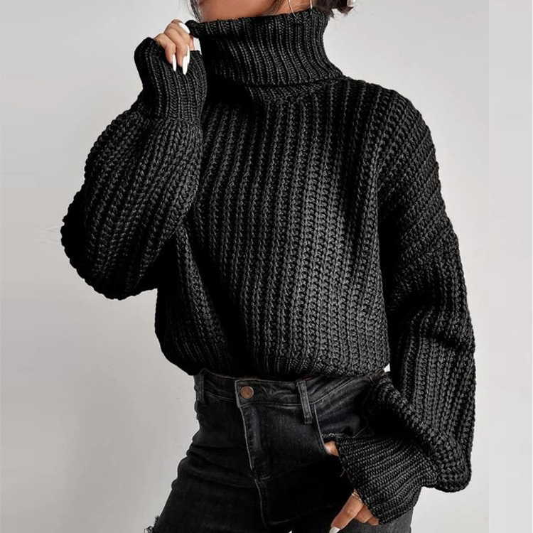 Pull à col roulé en tricot ample à manches longues pour femme, nouvelle mode automne et hiver, commerce extérieur transfrontalier_voghion.com