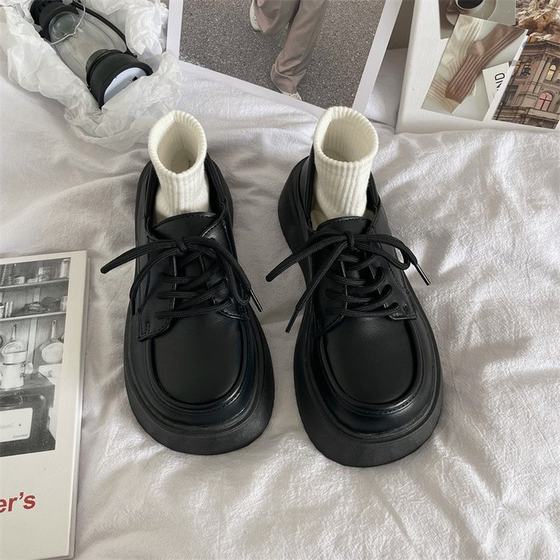 British style Mary Jane shoes 2023 Spring and Autumn new black lace-up small leather shoes women's Japanese PU leather loafers for women
