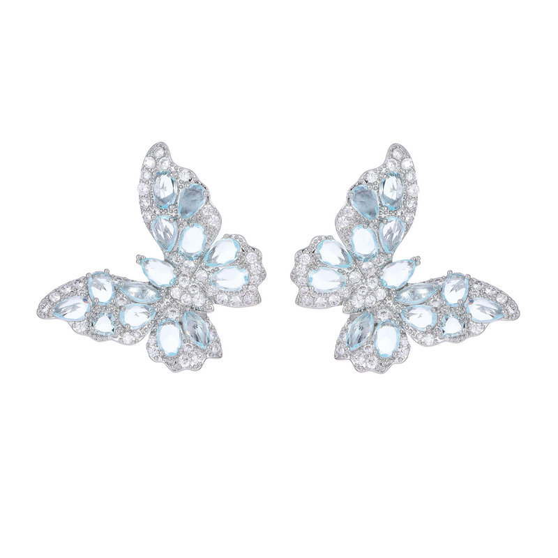 New European and American Earrings Heavy Industry High-grade Color Zircon Earrings Women's Atmospheric s925 Silver Needle Three-dimensional Butterfly Earrings