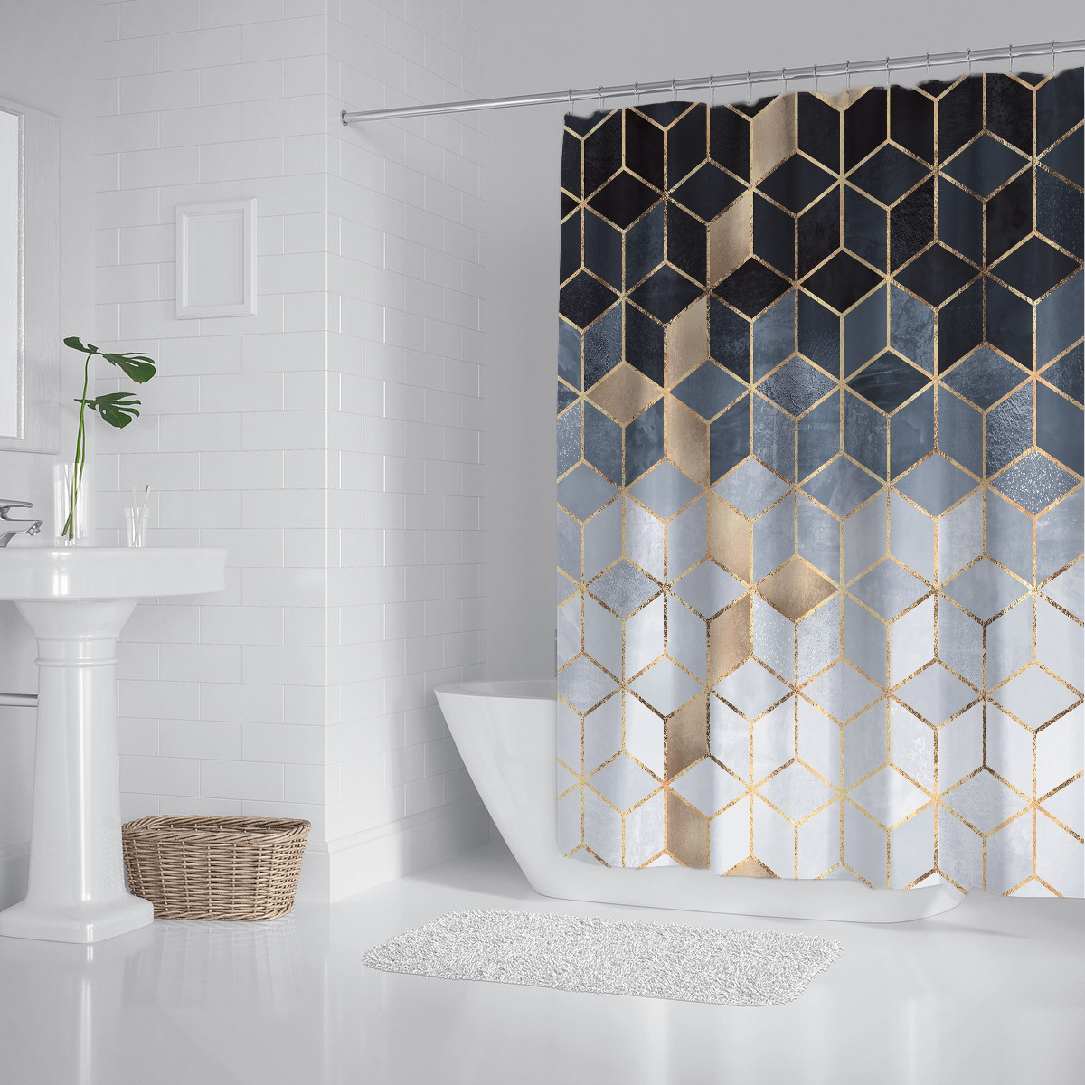 Cross-border supply marble shower curtain 3D digital printing waterproof shower curtain bathroom mat toilet four-piece set