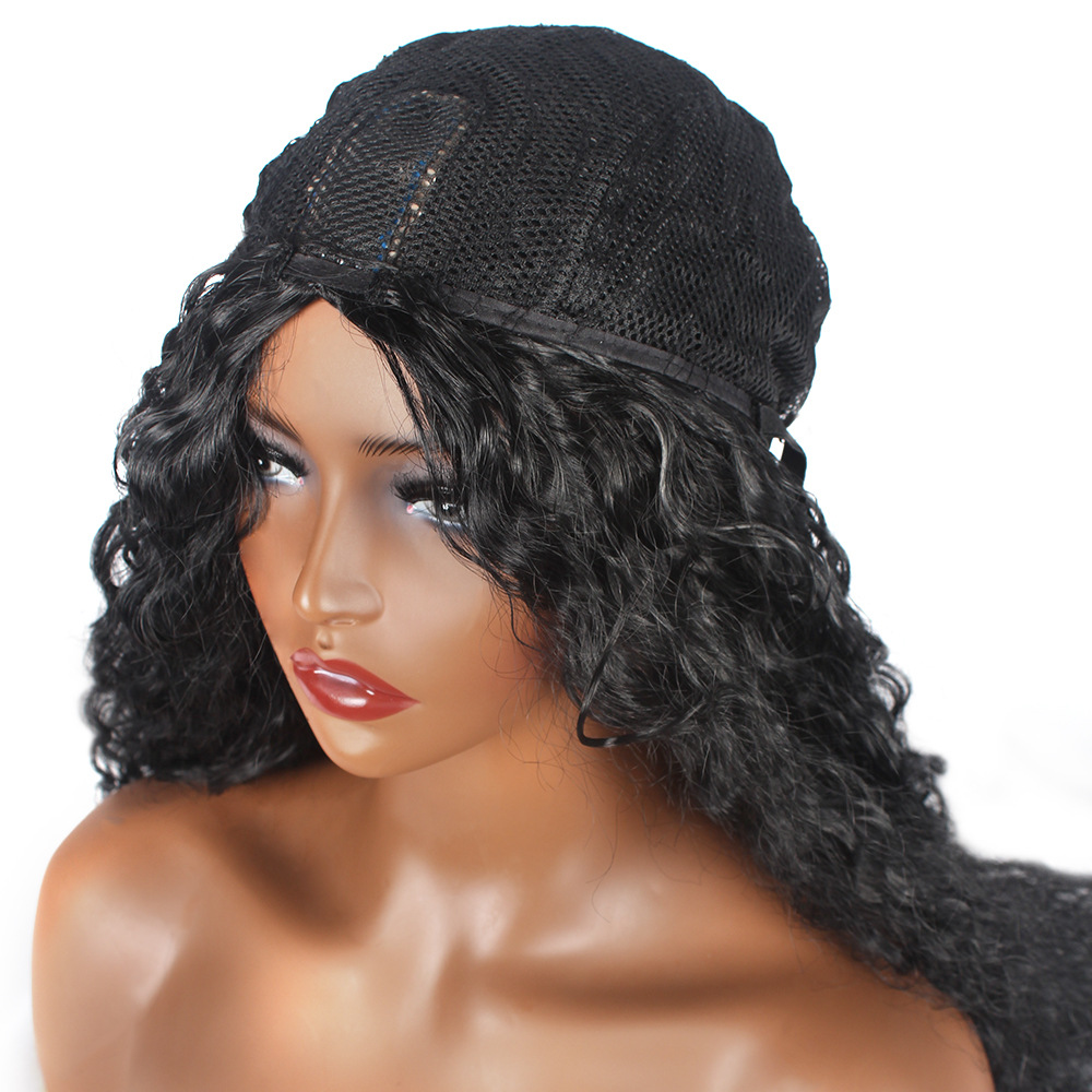 Factory New African Wig Women's Fashionable Black Small Curly Hair Water Wave Corn Hot Middle Bangs Full Top Cover
