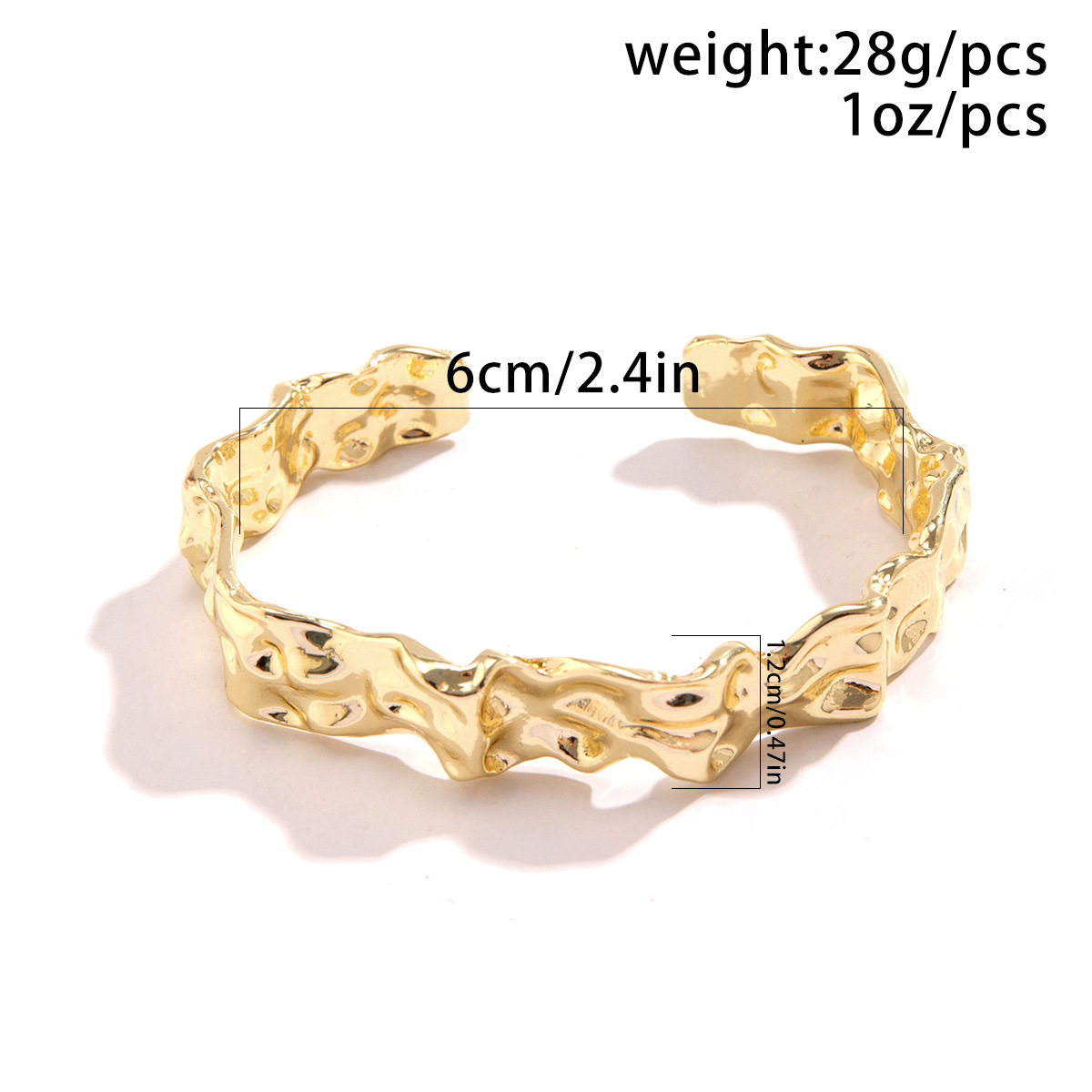 European and American cross-border design metal irregular lava bracelet fashion niche texture pleated open bracelet for women