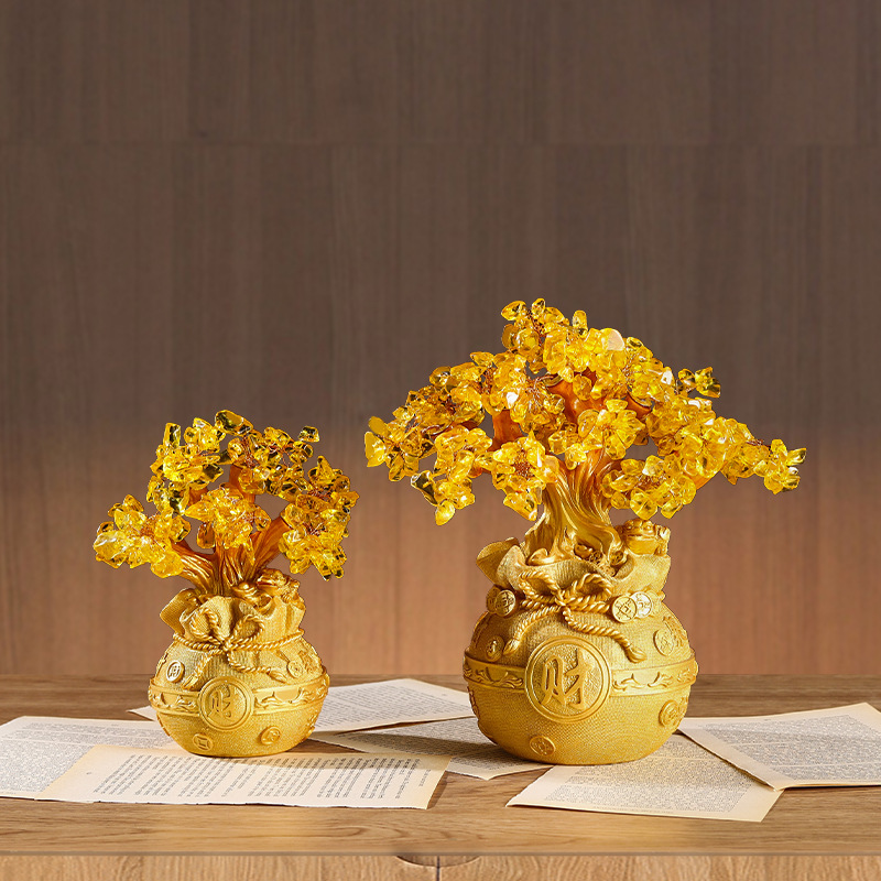 Gold Fortune tree money tree lucky bag money tree decoration living room entrance wine cabinet home decoration resin crafts