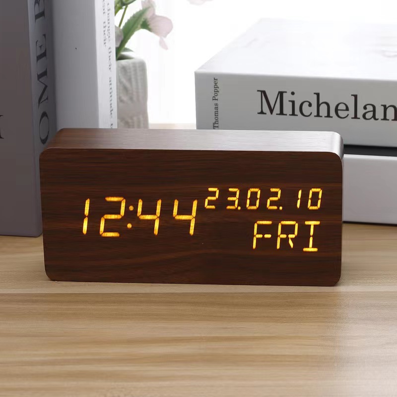 Calendar wooden clock electronic clock LED date week temperature display electronic alarm clock manufacturer wholesale
