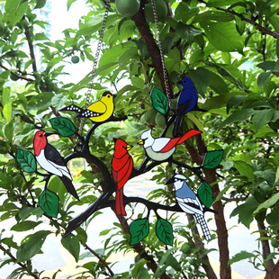 Spot cross-border explosions bird window pendant color art alloy six-bird pendant double-sided oil drop pendant