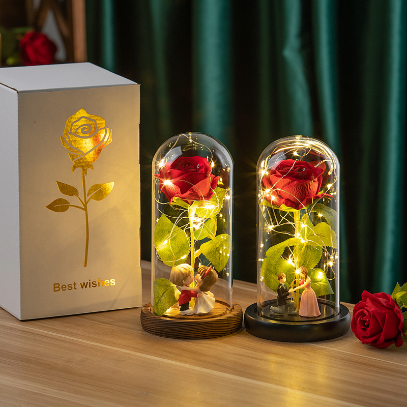 Factory eternal flower glass cover little Prince flannel Rose light decoration Christmas Valentine's Day gift wholesale