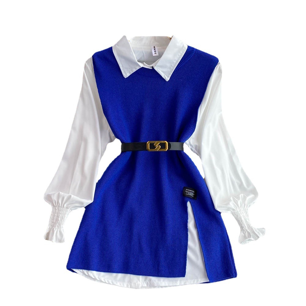 2024 Spring and Autumn Long Sleeve Suit White Shirt Sweater Vest Age-reducing Loose Knitted Vest Shirt Two-piece Set for Women
