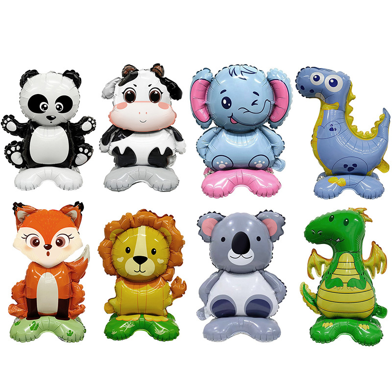 Jungle Party Cartoon Lion Panda Animal Small Base Stand Dinosaur Aluminum Film Balloon Party Decoration Balloon